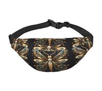 Golden Delicate Dragonfly on Black Background Large Fashion Crossbody Waist Bag, Travel Casual Boys Waist Bag, Suitable for Sports, Running, Cycling, Traveling, Fishing