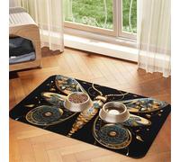 Golden Delicate Dragonfly on Black Background Pet Water Absorbent Faux Leather Feeding Mat 40x60cm Non Slip Durable Mat for Cat and Dog Bowls