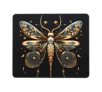 Golden Delicate Dragonfly on Black Background Printed Comfortable Mouse Pad â€“ Mouse Pad with Non-Slip Rubber Base, for Office, Home & Laptop 10 x 12 inch