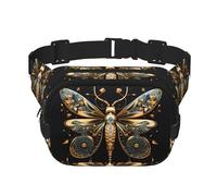 Golden Delicate Dragonfly on Black Background Printed multifunctional waist bag, unisex trendy messenger bag, travel sports storage bag