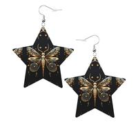 Golden Delicate Dragonfly on Black Background Prints Leather Star-Shaped Earrings Lightweight And Stylish Accessories For Parties Dances And Everyday Life.