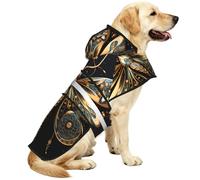 Golden Delicate Dragonfly on Black Background Reflective Waterproof Dog Raincoat Jacket, Adjustable Hooded Pet Coat with Leash Hole,for Outdoor UseM