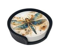 Golden Delicate Dragonfly on Yellow Background 6-Piece Coaster Set for Home Decor and Desktop Protection, Suitable for Various Cups and Coffee Mugs.