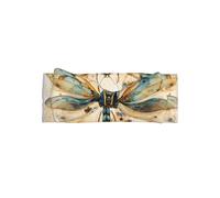 Golden Delicate Dragonfly on Yellow Background Baby Headband with Cute Bow, Soft Polyester Knot Turban for Infants, Stretchy and Stylish