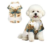 Golden Delicate Dragonfly on Yellow Background Breathable Hawaiian Dog Shirt Summer Button Up Top for Small Medium Dogs S