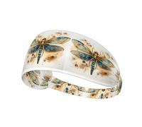 Golden Delicate Dragonfly on Yellow Background Elastic Sports Headband Printed Sports Headband Suitable for Running Fitness Tennis Yoga