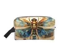 Golden Delicate Dragonfly on Yellow Background Large Capacity Toiletry Bag, Lightweight Travel Wash Bag with Padding, for Men Women