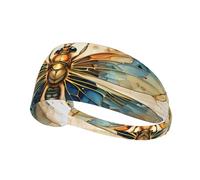 Golden Delicate Dragonfly on Yellow Background Picture Elastic Exercise Headband Head Tie,Headband for Men and Women,Hair Band for Yoga Fitness