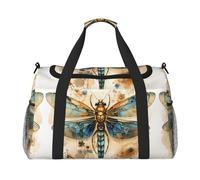 Golden Delicate Dragonfly on Yellow Background Print Large Hand Travel Bag, Waterproof Tote Handbag for Women, Duffel Bag Sport Gym for Men