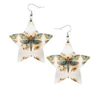 Golden Delicate Dragonfly on Yellow Background Prints Leather Star-Shaped Earrings Lightweight And Stylish Accessories For Parties Dances And Everyday Life.