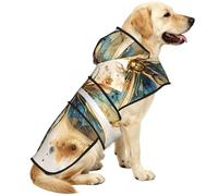 Golden Delicate Dragonfly on Yellow Background Reflective Waterproof Dog Raincoat Jacket, Adjustable Hooded Pet Coat with Leash Hole,for Outdoor UseL