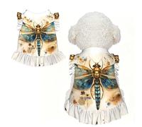 Golden Delicate Dragonfly on Yellow Background Ruffle Dog Dress Frilly Sleeveless Breathable Summer Party for Small Dogs Cats L