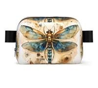 Golden Delicate Dragonfly on Yellow Background Square Fashion Waist Pack for Men Women, Water-Resistant Cross Body Chest Bag for Travel Running