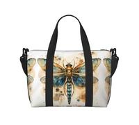 Golden Delicate Dragonfly on Yellow Background Women's Hand-held Crossbody Travel Bag, Casual Handbag with Zipper, Suitable for Work, Travel, Fitness, Travel
