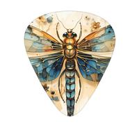 Golden Delicate Dragonfly on Yellow BackgroundGuitar Picks, 12-Piece Pattern Set, Three Different Thicknesses for Acoustic Electric Guitar and Other Instruments