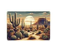 Golden Desert Sunset Sign Majestic Cactus Metal Tin Sign - Warm Western Landscape Wall Art for Rustic Home Decor 12x8inch