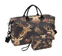 Golden Divine Deer Weekender Overnight Bag Gym Carry on Duffel Bags with Adjustable Strap for Travel 2 Pcs Set
