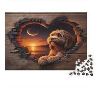 Golden Dog 1000 Pcs Recycled Cardboard DIY Jigsaw Puzzle Heart-shaped Broken Wall Gift Couples Date Night Cognitive Stimulation Group Activity 38x26cm/1000pcs