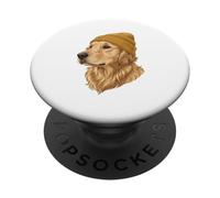Golden Dog Retriever Yellow Beanie Art PopSockets Adhesive PopGrip