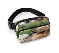 Golden Dog with Butterfly Fanny Pack Belt Bag with Adjustable Strap Fashion Waist Bag for Outdoor Sports Hiking, white, 20x13cm, Full Printed Waist Bag