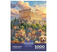 Golden Dogs in Athens 1000 Pc Cardboard DIY Canal Town Puzzle Adults/Teens, Challenging Activity, Stress Relief, Vibrant Colours & Wall Decor 38x26cm/1000pcs