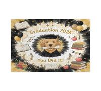 Golden Doodle Dog Congrats Grad Jigsaw Puzzles for Adults 1000 Piece, Gold Black Graduation Wooden Printed Puzzles, Class of 2026 Pattern Decorations for Entertainment Party