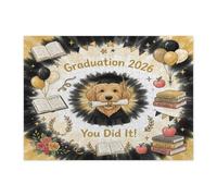 Golden Doodle Dog Congrats Grad Jigsaw Puzzles for Adults 500 Piece, Gold Black Graduation Wooden Printed Puzzles, Class of 2026 Pattern Decorations for Entertainment Party
