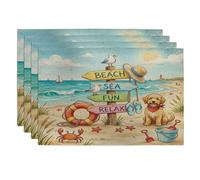 Golden Doodle Dog Placemats Set of 4, 12''x18'', Cute Coastal Beach Seaside 4Pcs Print Washable Table Mats for Dinning, Pet Holiday Home Kitchen Decor