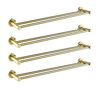Golden Double Bar Bathroom Towel Rack Wall Mounted Towel Rail, Fashionable Brushed Gold Color Bathroom Hardware Accessories, Set of 2 (2pcs A)