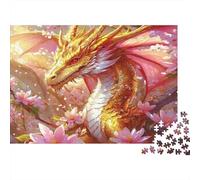 Golden Dragon Amid Flowers 1000 Piece Jigsaw Puzzles Cherry Blossom Eastern Dragon for Adults Educational Game Beautiful Decoration Challenge High Difficulty Birthday Gifts 52x38cm/1000pcs