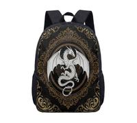 Golden Dragon Backpack 17 Inch for School Kids Teens, Celestial Moon Star Astrology Print, Vintage Mystical Fantasy Student Bag (04)