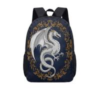 Golden Dragon Backpack 17 Inch for School Kids Teens, Celestial Moon Star Astrology Print, Vintage Mystical Fantasy Student Bag (05)