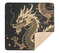 Golden Dragon Black Background Cute Foldable Baby Play Mat for Indoor Outdoor 1-Piecing Baby Play Tummy Time Mat for Babies Infants Toddlers, 50'' x 50''