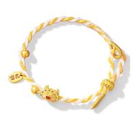 Golden Dragon Bracelet Gold-Filled Pure Silver Lucky Charm Hand-Woven Cord Bracelet Jiaozi Dumpling Dragon Talisman Vintage Amulet Bracelet for 2024 Prosperity Good Fortune Money Attraction/2172