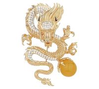 Golden Dragon Brooch Pin Rhinestone Zinc Alloy Chinese Style | Easy to Attach, Elegant Look, Versatile Styling for Scarves, Clothing, Suit Lapel Wear