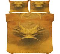 Golden Dragon Pattern Double Duvet Cover Animal Bedding Soft Cosy 3 Piece 110gsm Microfibre Quilt Cover and 2xPillow Case 50x75 cm with Zipper Closure for Bedroom W466