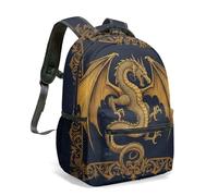 Golden Dragon Wings All-Over Print Backpack 16 Inch Fantasy Stars Moon Cloud School Bag for Children Students (03)