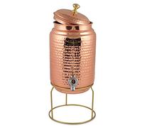 Golden Drops Pure Hammered Copper Water Dispenser With Tap & Stand Matka Water Jug Pot 5 Liter With 2 Copper Glasses