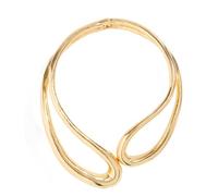 Golden Dual Hoop Chunky Choker Necklace, Twisted Geometric Clavicle Statement Jewelry For Women