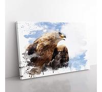 Golden Eagle Bird V3 Modern Canvas Wall Art Print Ready to Hang, Framed Picture for Living Room Bedroom Home Office Décor, 50x35 cm (20x14 Inch)