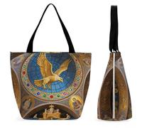 Golden Eagle over Byzantine Church Large Oxford Cloth Tote Bag for Women, Durable Zippered Shoulder Handbag with Inner Pocket, Multi-purpose Shopping Bag for Work Travel Daily Errands Reusable Bag