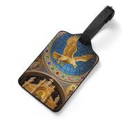 Golden Eagle Over Byzantine Church Luggage Tags, Durable PU Leather Luggage Name Suitcase Tags with Information Card, Secure Strap ID Labels for Baggage Travel Essentials for Men Women