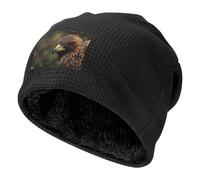 Golden Eagle Patterned Black Fleece-Lined Warm Men's and Women's Hood, Winter Outdoor Sports Ski Cap, Black, One size