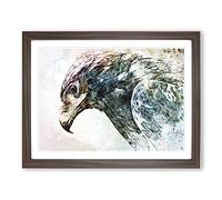 Golden Eagle Portrait In Abstract Modern Art Framed Wall Art Print, Ready to Hang Picture for Living Room Bedroom Home Office Décor, Walnut A4 (34 x 25 cm)