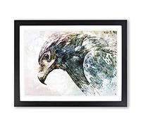 Golden Eagle Portrait In Abstract Modern Art Framed Wall Art Print, Ready to Hang Picture for Living Room Bedroom Home Office Décor, Black A2 (64 x 46 cm)
