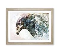 Golden Eagle Portrait In Abstract Modern Art Framed Wall Art Print, Ready to Hang Picture for Living Room Bedroom Home Office Décor, Oak A3 (46 x 34 cm)