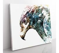 Golden Eagle Portrait in Abstract Modern Canvas Wall Art Print Ready to Hang, Framed Picture for Living Room Bedroom Home Office Décor, 35x35 cm (14x14 Inch)