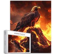 Golden Eagle Spreads Wings 1000 Piece Jigsaw Puzzles for Adults Volcano Eruption Background Art Jigsaw Puzzle Challenging Family Activity Games Colorful DIY Craft Puzzle for Home Decor Gifts 50×70cm