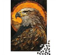 Golden Eagle Stained Glass Panel Jigsaw Puzzles Puzzles for Adults Kids. 1000 Pieces Whimsical Challenge Toy Educational Games Home Decoration for Educational Games Gifts 52x38cm/1000pcs