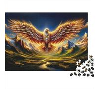 Golden Eagle Wings 1000 Piece Mental Stimulation Puzzle for Adults Majestic Fiery Phoenix Spread Wings Portrait Premium Sturdy Challenging Stress Relief 38x26cm/1000pcs